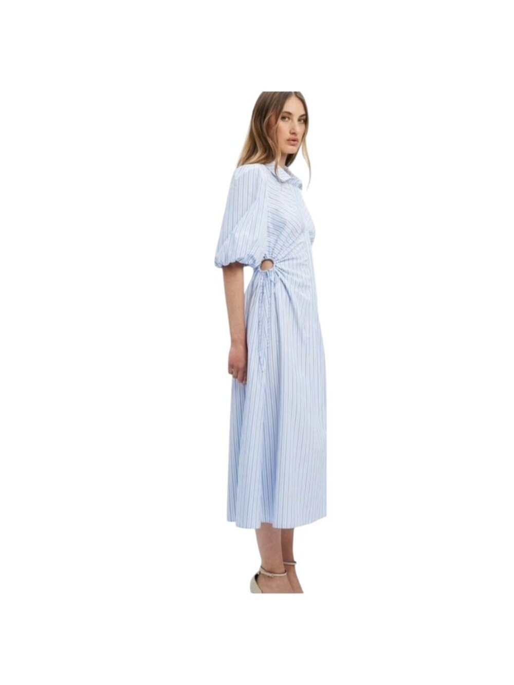 Bardot Cut Out Striped Maxi Dress Blue Size XS Coastal Preppy Cottagecore Summer - Picture 8 of 15